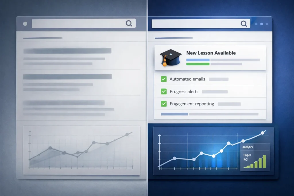 Imagen destacada para el artículo 'Learndash notifications vs lms: ROI y automatizacion' sobre comparativa en WPHubb